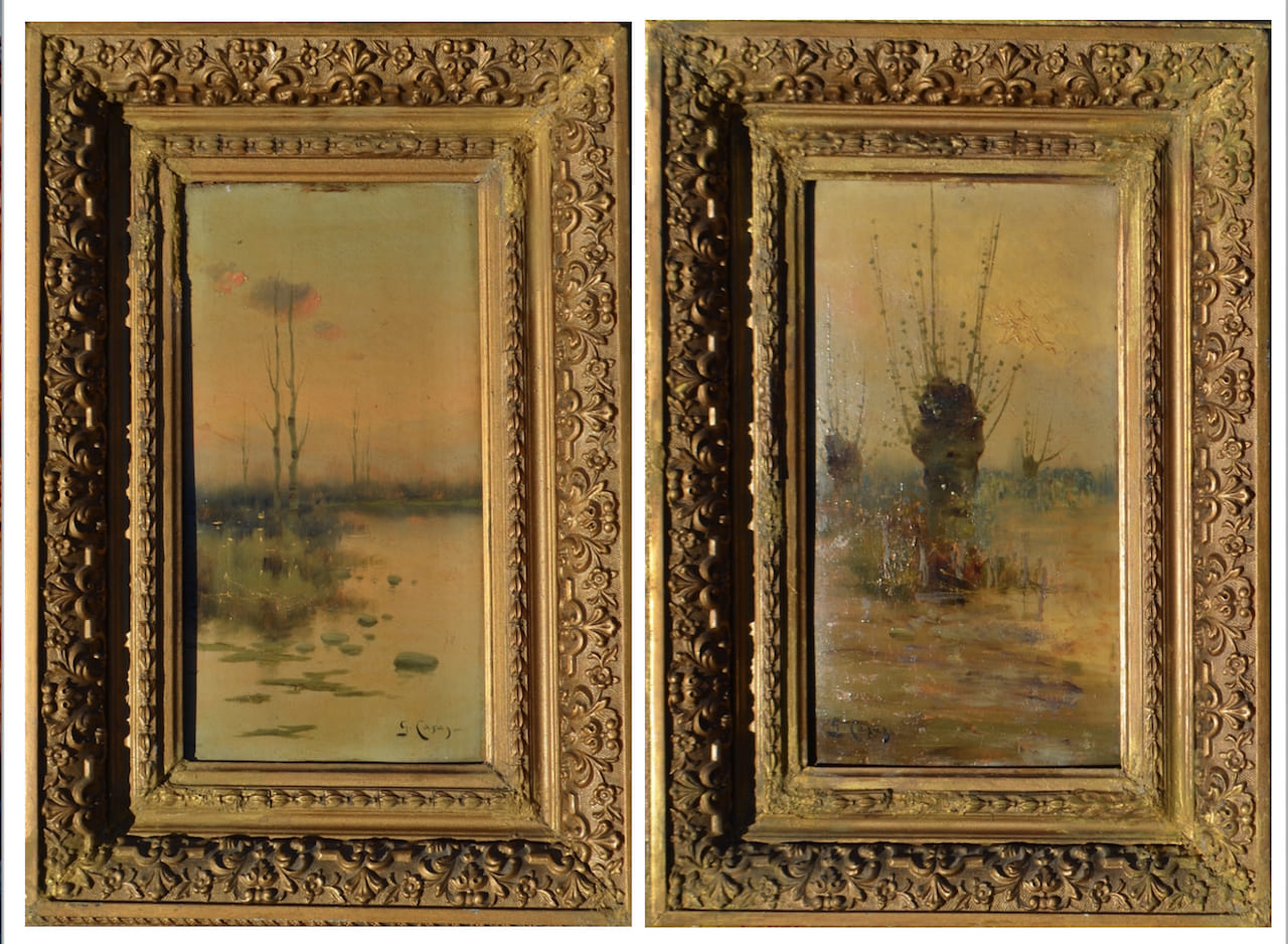 ILLEGIBLY signed, European pair paintings of 19 century