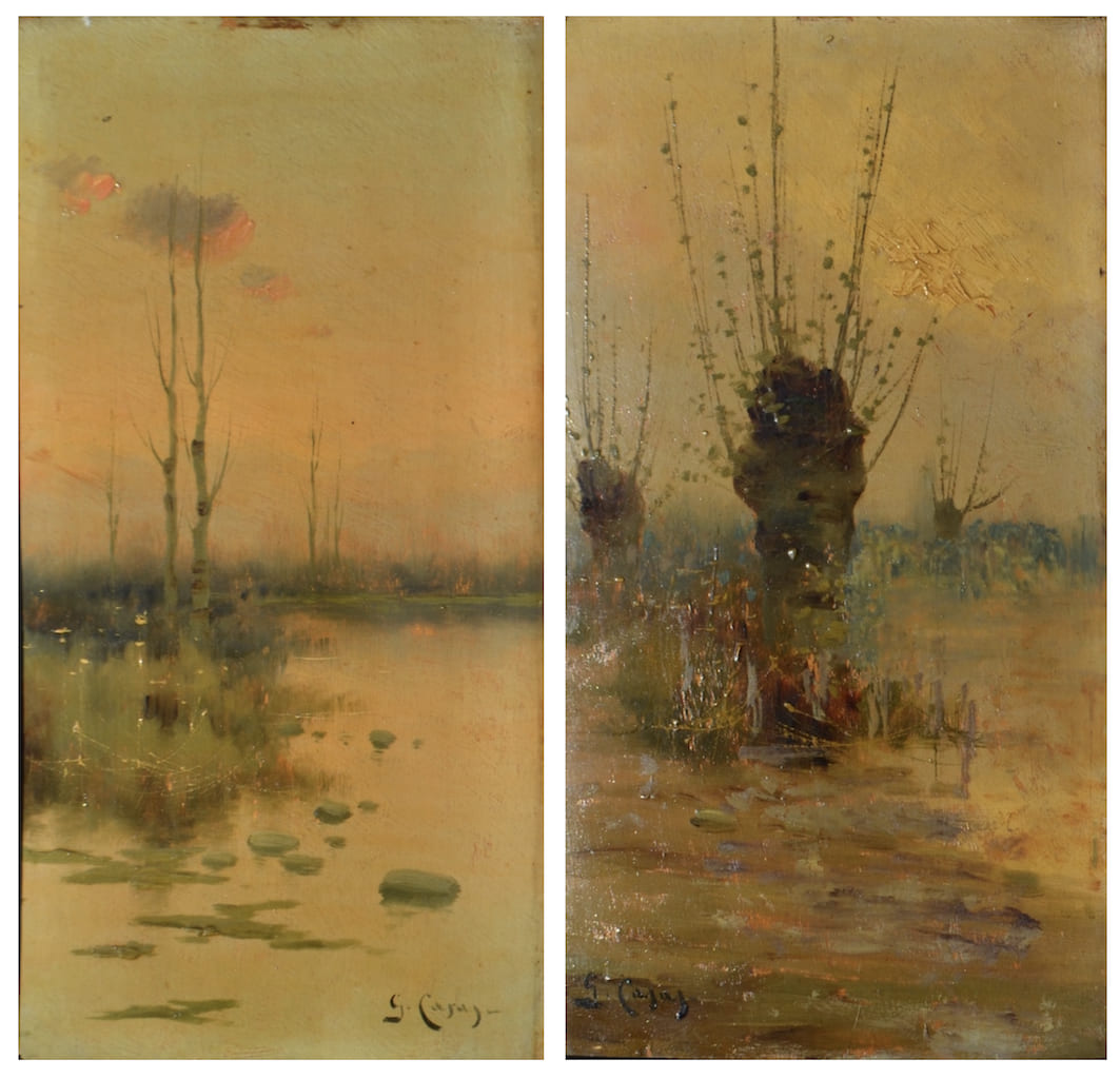 ILLEGIBLY signed, European pair paintings of 19 century
