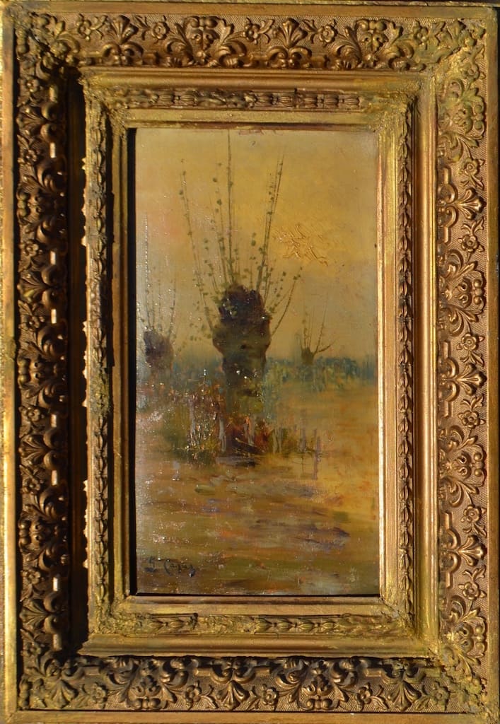 ILLEGIBLY signed, European pair paintings of 19 century
