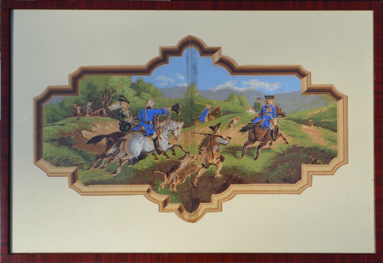 Lot of 2 unsigned hunting scenes (gouache, XIX c.)