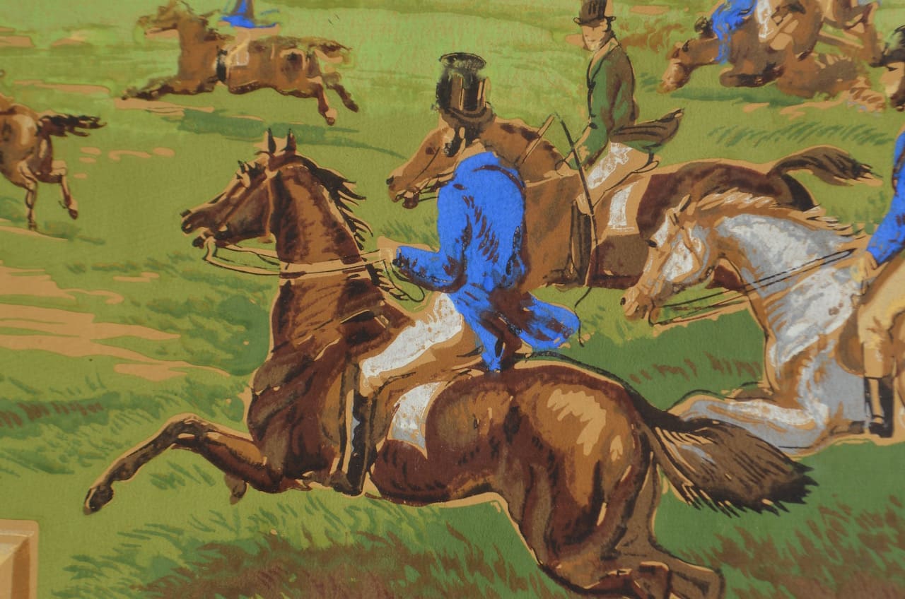 Lot of 2 unsigned hunting scenes (gouache, XIX c.)