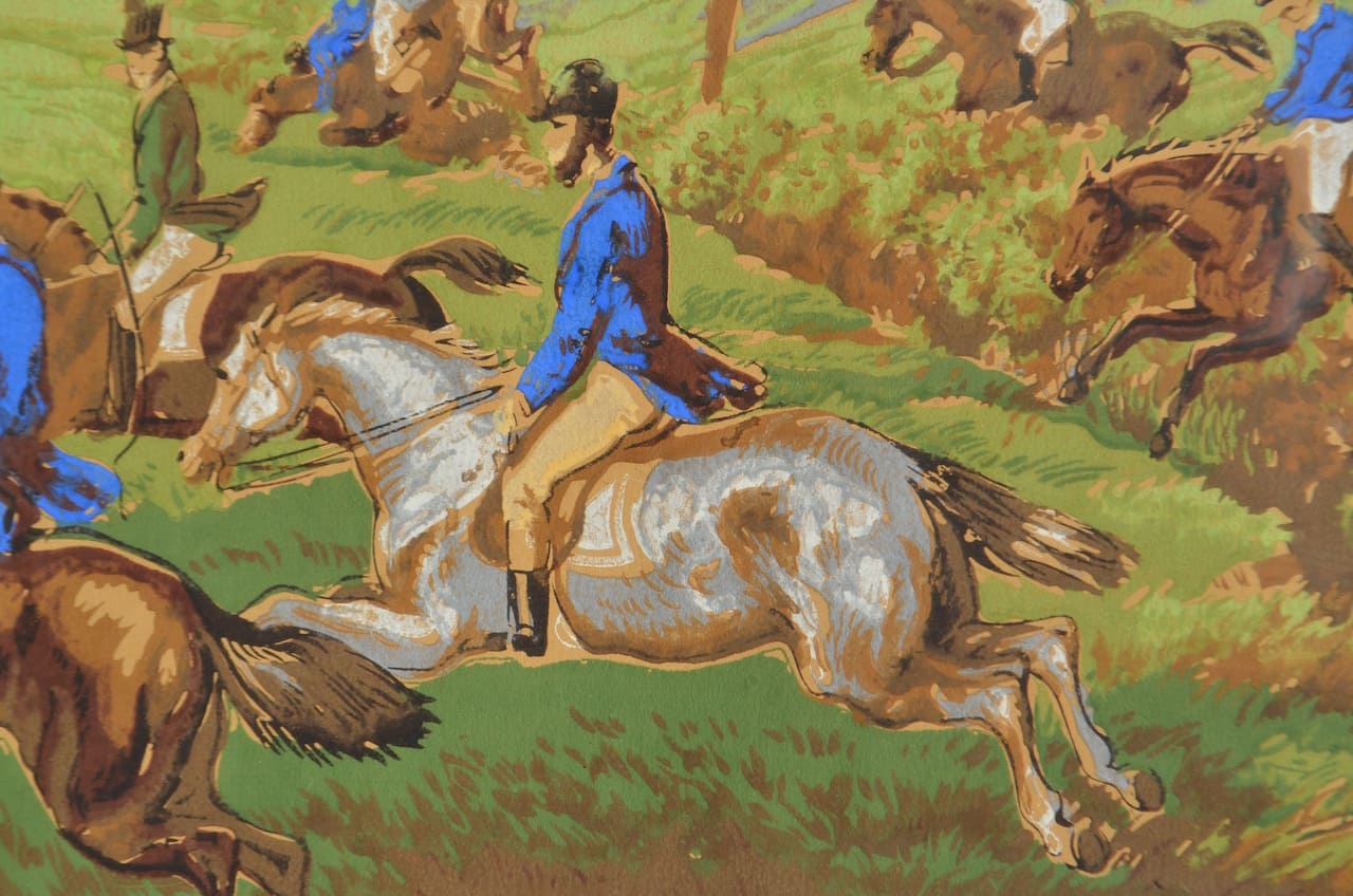 Lot of 2 unsigned hunting scenes (gouache, XIX c.)
