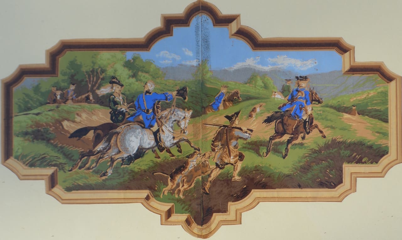 Lot of 2 unsigned hunting scenes (gouache, XIX c.)